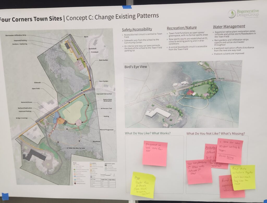 Four Corners Town Sites Concept C: Change Existing Patterns, with sticky note feedback